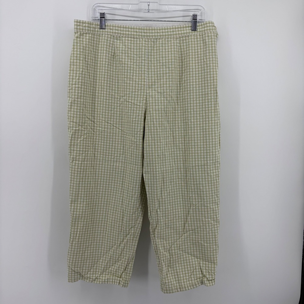 Christopher & Banks Womens 14 Green Gingham Cropped Pants Side Zip Cotton Capri